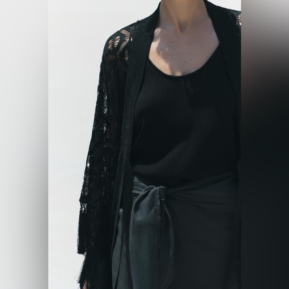 ZARA FRINGED OPEN KNIT CARDIGAN SIZE M NWT - Picture 9 of 12